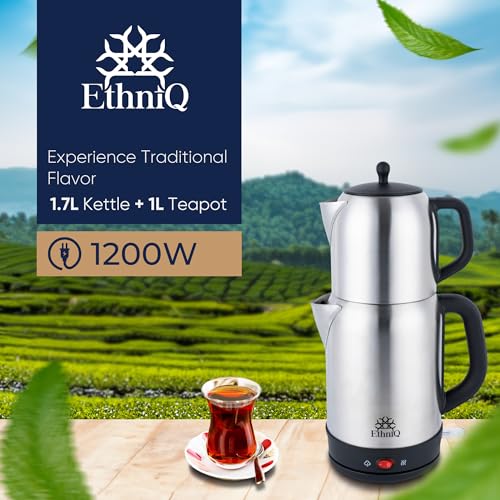 Electric Turkish Tea Maker with Double Pot Stainless Steel Kettle & Infuser 1.7L
