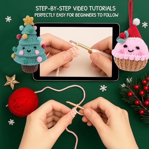 HOUSE CREATIVITY Christmas Tree & Cupcake Crochet Kit for Beginners with Video Tutorial