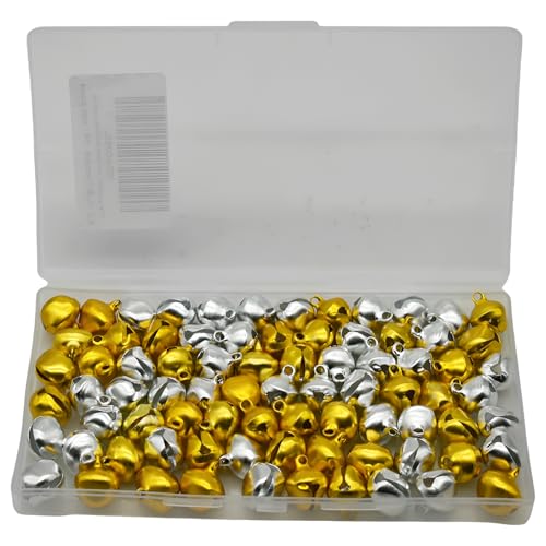Mini Gold and Silver Jingle Bells 14mm (80 Pack) for Craft & Holiday Decorations