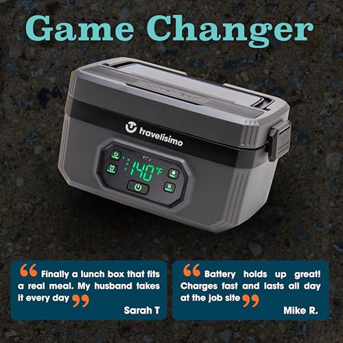 TRAVELISIMO Gray Cordless XL Heated Lunch Box 6.8 Cups - Portable Food Warmer