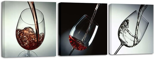 Vintage Wine and Cups Canvas Art - 3 Panel Ready-to-Hang Wall Decor for Dining Room & Kitchen