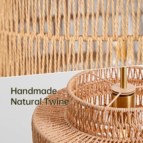 Brown 12.4 Inch Rattan Pendant Light for Kitchen Island - Boho Chandelier