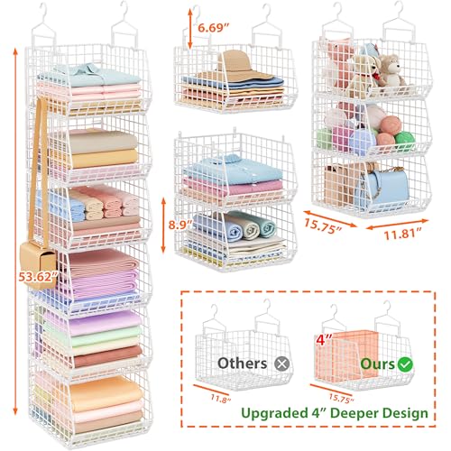 White 6-Tier Extended Depth Hanging Closet Organizer with Hooks - X-cosrack