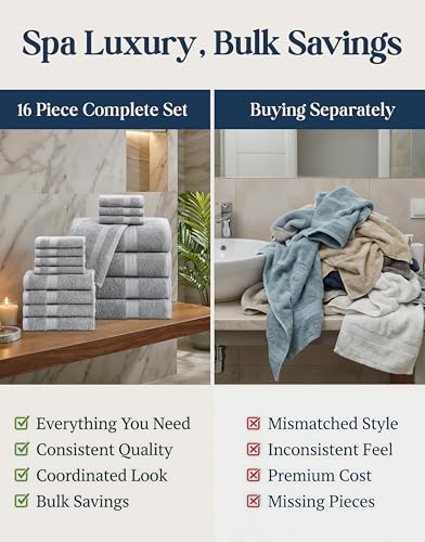 Space Grey 16-Piece Cotton Bath Towel Set - Soft Absorbent & Quick Dry