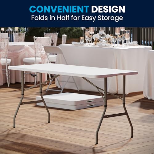 5 ft Plastic Folding Table - White Indoor/Outdoor Event Table, No Assembly