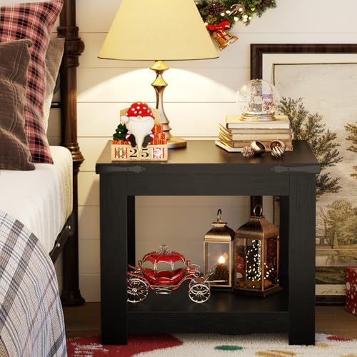 Homieasy Black 20x20 Square End Table for Living Room - Vintage Metal Accents