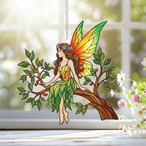 MeMate Fairy Keepsakes B06 Acrylic Christmas Ornament with Stained Glass Effect - Window Hanging Suncatcher for Girls & Fairy Lovers