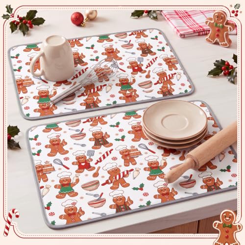 Gingerbread Chef Dish Drying Mats (2 Pack) — Christmas Kitchen Decor, 15x20 in