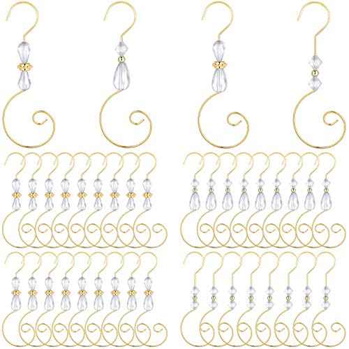 Ripeng Hook Ornament Acrylic Wire Hook Decoration for Tree Hanger, Home Decor, 4 Styles(Gold Hook, Transparent Bead,36 Pieces)