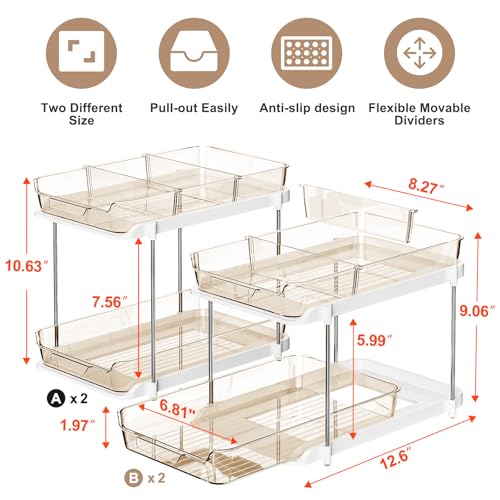 Delamu Amber 4 Pack Multi-Purpose Under Sink & Pantry Organizer with Movable Dividers