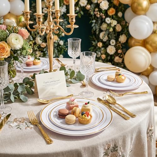 102 Pack Gold Disposable Plastic Plates - Elegant Party & Event Tableware