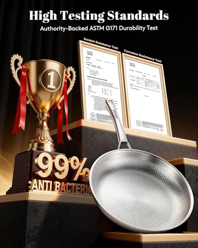 VEDNHOL 12 Inch Titanium Non-Toxic Frying Pan with Lid - Versatile Cookware