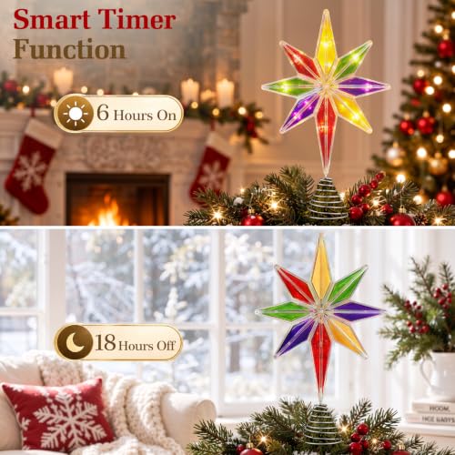 Lewondr 14.2" Lighted Christmas Bethlehem Star Tree Topper, Multicolor