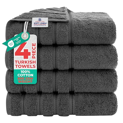 American Soft Linen Dark Gray 100% Cotton Turkish Bath Towels 4PC Set 27x54
