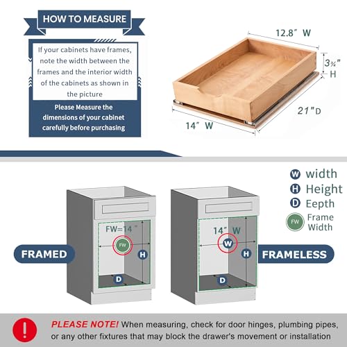 Pull Out Cabinet Drawers - 14'W x 21'D Solid Beechwood, Soft Close, Easy Install