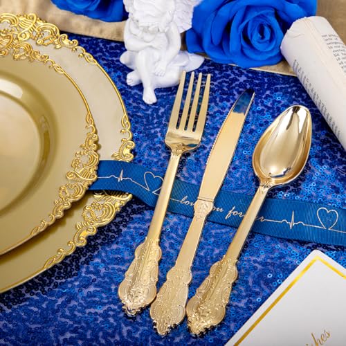 Morejoy Gold 175PCS Disposable Dinnerware Set with Gold Rim – Elegant Party Plates