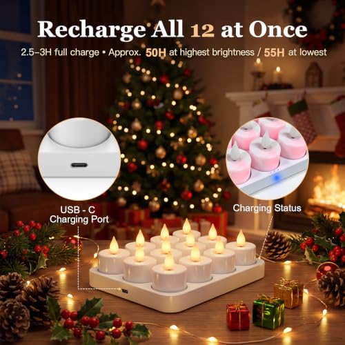 Fussion Rechargeable Tea Lights with Remote & Charging Dock, 12 Pack