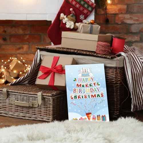 Merry Christmas Card Happy Merry Birthday Christmas Card Happy Birthday Merry Christmas Card with Envelope Funny Birthday Card Happy Christmas Birthday Card for Women Men Xmas Birthday Gift