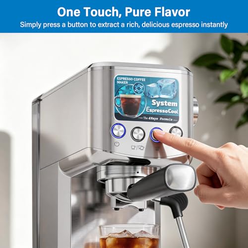 XIXUBX Silver Cold Brew Espresso Machine with Milk Frother - Fast Heating & One-Touch Operation