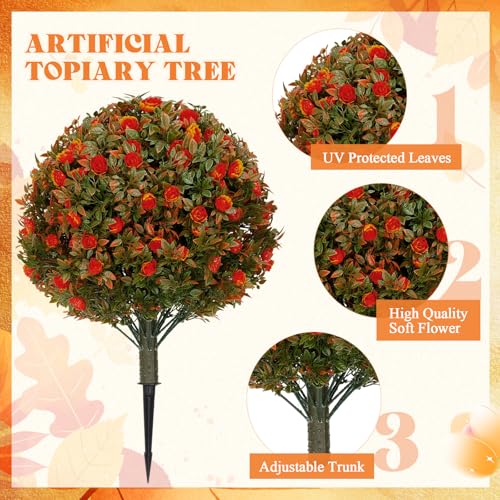 Lunmon 2 Pack 24-Inch Artificial Orange Topiary Trees for Outdoor Decor