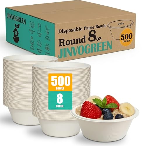 White 8oz Compostable Paper Bowls Bulk - Eco-Friendly, Heavy Duty, Microwave Safe