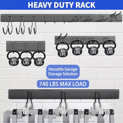 64 Inch Heavy Duty Garage Tool Organizer Wall Mount with 10 Adjustable Hooks - CRXCRC
