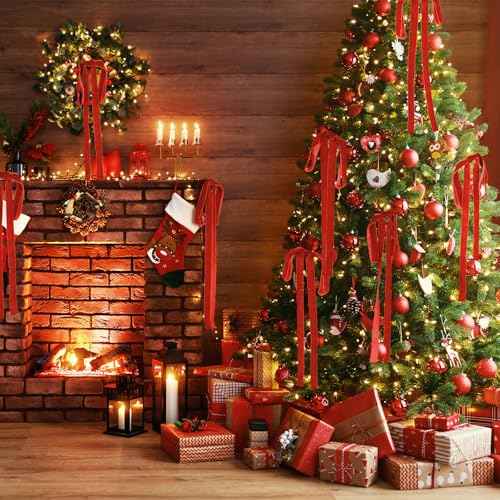 Draupnir 10 Pcs Long Velvet Bows Ornaments, Velvet Christmas Swag Bow for Christmas Tree Garland Swag Staircase Wreath, Large Bow for Christmas Indoor Outdoor Decoration(23.62x15.75 inch)