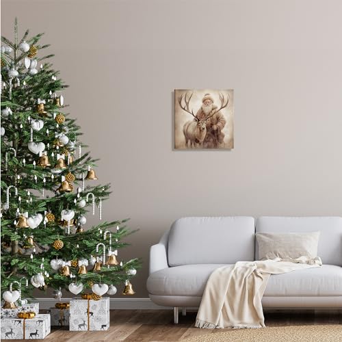 Unframed 17x17 Inch Canvas Wall Art Santa Reindeer Holiday Decor