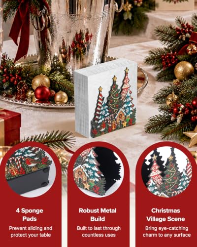 Uniclife Christmas Napkin Holder for Table - Upright Metal Stand, Tree Scene (Christmas Tree - B)