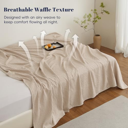 PHF King Light Tan Waffle Weave Blanket - All Season Soft Breathable Bed Cover 104x90