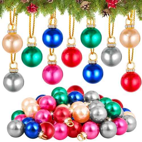 66PCS Mini Christmas Balls Ornaments 16mm Miniature Multicolor Christmas Decorations 6 Colors Glitter Balls Xmas Tree Hanging Ornament Pendant for DIY Craft Suppliess Party Wreath Decor
