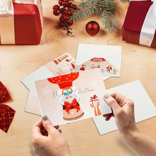 NOVELTYBOXUSA 24 Christmas Cards with Envelopes – 4 x 6, 4 Designs, Blank Inside, Boxed (Brown-Red variant)