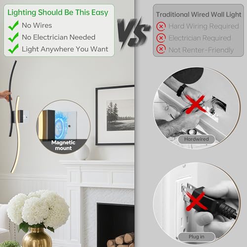 GLOTHOR Black Arc 31.5 Inch Rechargeable Dimmable LED Wall Sconces Set of 2 with Remote