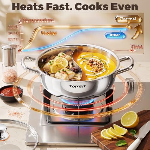 TopWit 5.5QT Double-Flavored Hot Pot with Divider - Induction Ready Kitchen Cookware