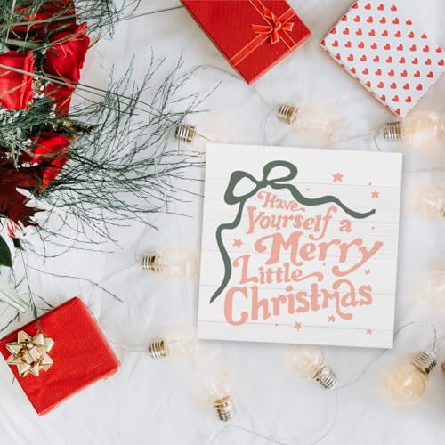 Little Christmas Wooden Sign - Have Yourself A Merry Little Christmas, 5x5 inch Desk Decor, Holiday Office Shelf Decor