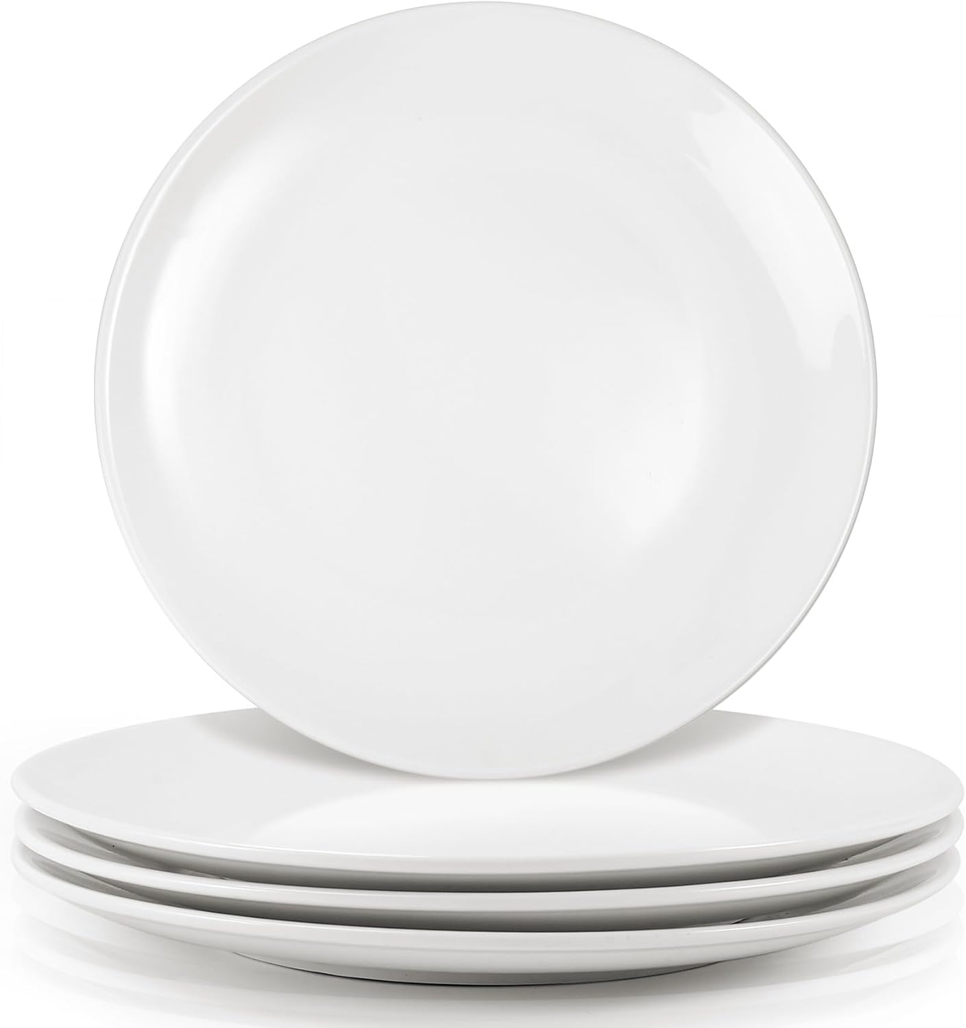Regine Switzerland Porcelain Dessert Plates - Set of 4 | 10-Inch White Ceramic Dinner Plates, Microwave & Dishwasher Safe
