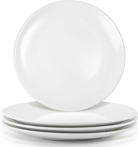 Regine Switzerland Porcelain Dessert Plates - Set of 4 | 10-Inch White Ceramic Dinner Plates, Microwave & Dishwasher Safe