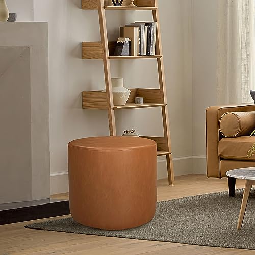 Studio Living Wentworth 19-Inch Caramel Brown Faux Leather Round Ottoman Bench
