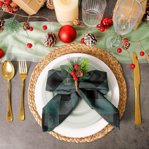 Getfitsoo Christmas Pinecone Napkin Rings Set of 12 with Berry Leaves - Rustic Holiday Table Decor