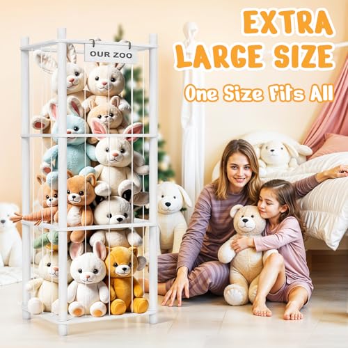 Woodure Wooden Stuffed Animal Storage & Organizer - White Toy Zoo for Toddler Rooms