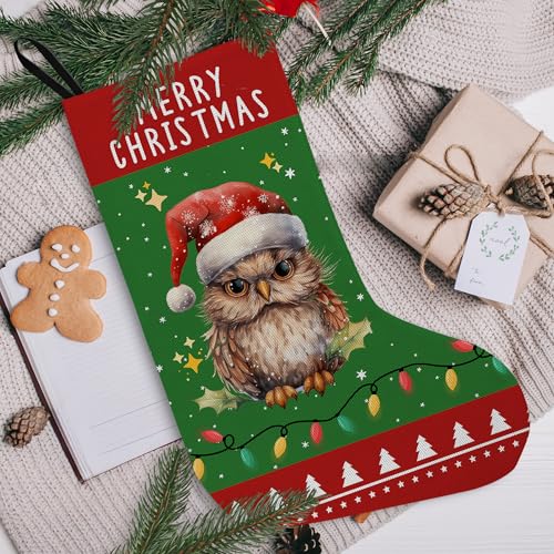 KFXHANGD Owl Christmas Stocking - 18 Inch Holiday Decor for Fireplace, Kids, Women, Men, Red & Green Xmas Gift Hangings - Variation: Owl