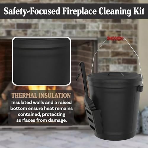 Pure Garden Metal Ash Bucket & Shovel Set - 4.75-Gallon Fireplace & Firepit Ash Disposal