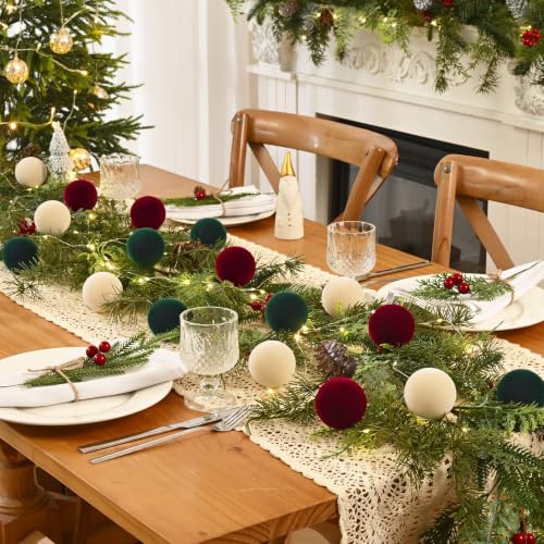 50 Pcs Velvet Christmas Ornaments Balls - Burgundy Green Beige 2.36in - MecTo