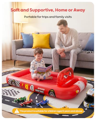Red Race Car Inflatable Toddler Travel Bed with Tent & Fast Pump