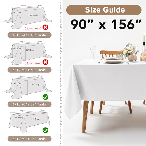 Fitable White Table Cloths 90x156 Inch 6 Pack for 8 Foot Rectangular Tables