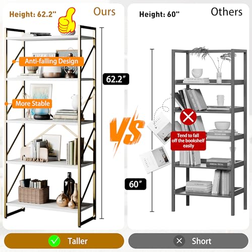 Gold 5-Tier Metal Bookshelf Tall Display Bookcase with Open Shelves