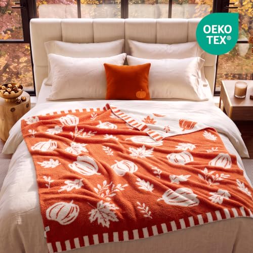 Fall Pumpkin Leaf Reversible Throw Blanket 50x60 Inches - Cozy Halloween Decor