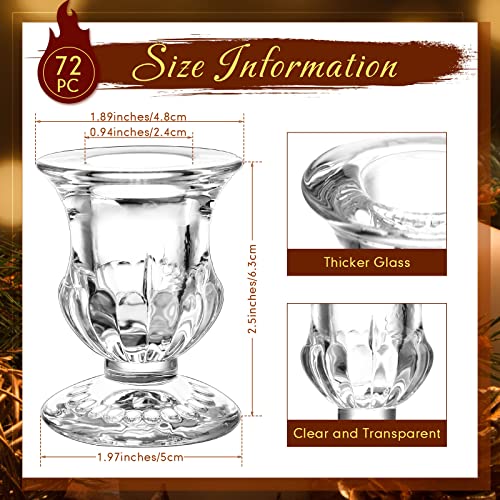 Clear Glass Candlestick Holders Set of 72 - 2.5 Inch Taper Candle Stands for Weddings & Parties