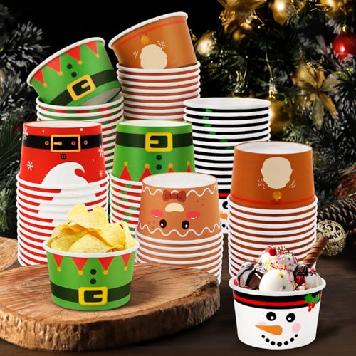 Fuljoyy 120 Pack 16 oz Christmas Ice Cream Cups Santa Belt Disposable Bowls