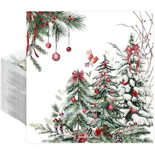 Quera 50 Pack Christmas Cocktail Beverage Napkins Disposable Paper Decorative Decorative Table Napkin for New Year Winter Dinner Merry Christmas Holiday Xmas Party Supplies